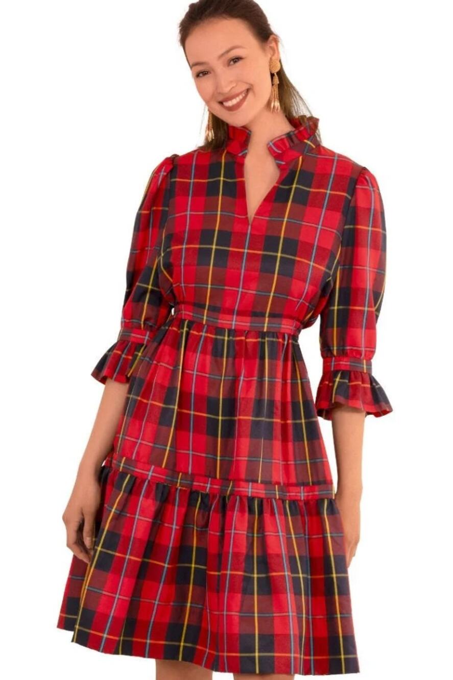 Gretchen Scott Teardrop Dress Plaidly Cooper Red Plaid Size Large Preppy